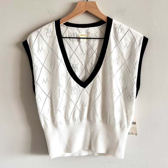 Anthropologie Maeve Violette Icon Logo Vest | Black & White | Size Small | NWT - Picture 5 of 16